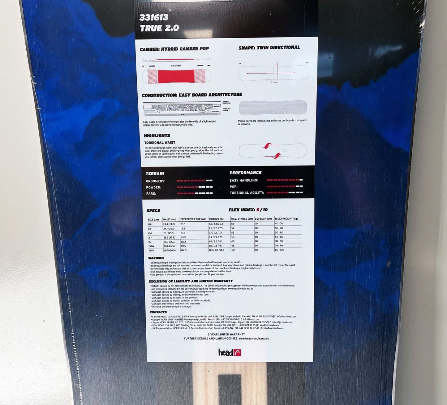 HEAD TRUE 2.0 BLUE 159 cm; FABRIKNEU; OVP